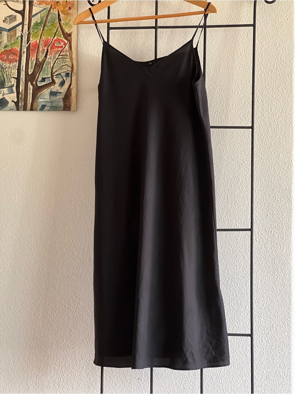 Uniqlo Black 90s Style Midi Slip Dress - Classic Minimalist Style, Size Med